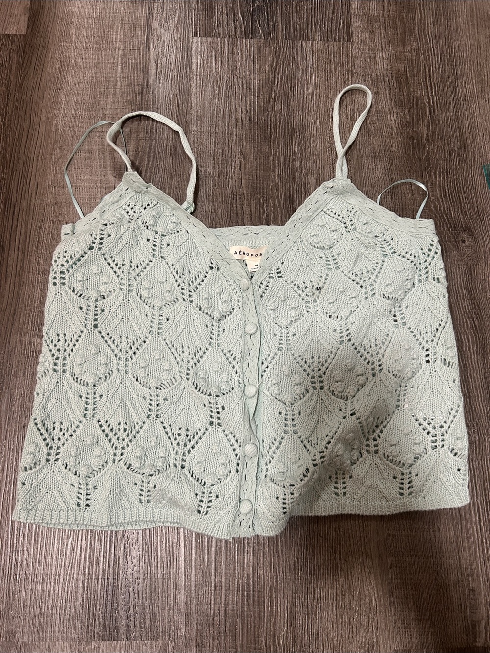 Aeropostale Mint Green Knit Lace-Pattern Camisole